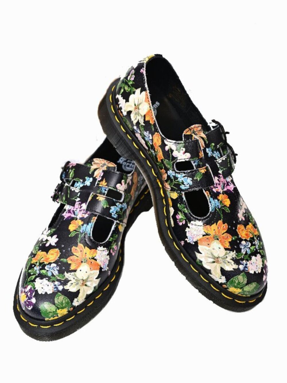 DR MARTENS- "Docs" Black Darcy Floral Backhand EU39 US 8 Mary Janes Circa-90s - Picture 9 of 11